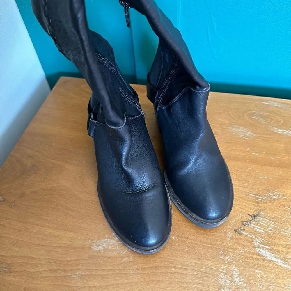 Free People Women’s Auburn Black Leather Over The Knee Whipstitch Detail Boot